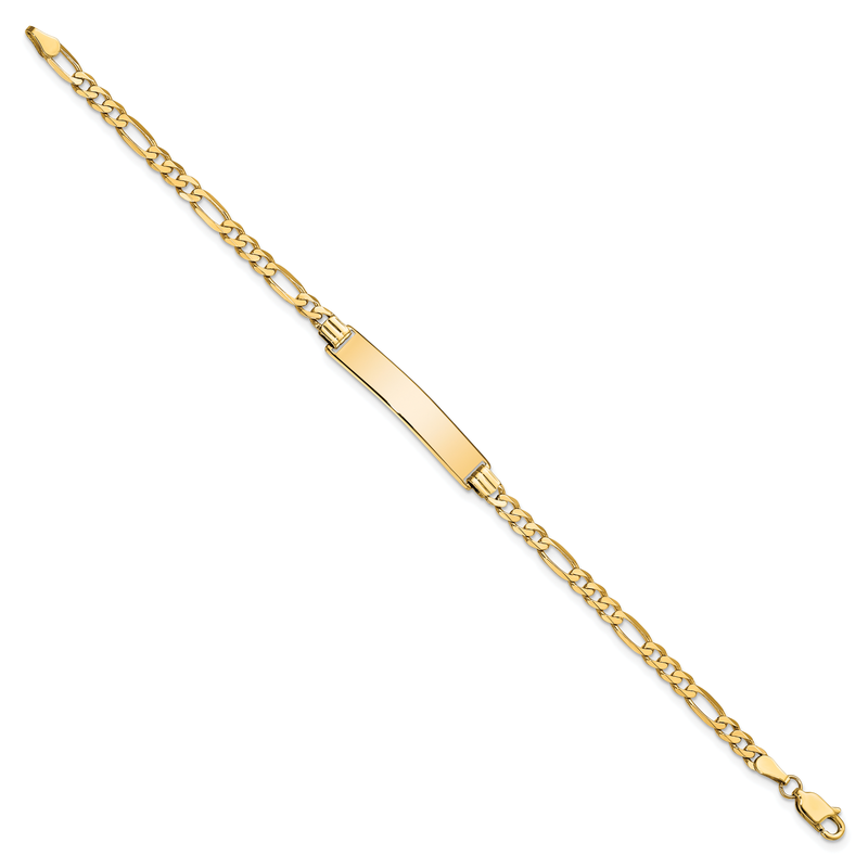 14k Polished Solid Chain/Solid Plate Flat Figaro Link 32.5x6.2mm Plate 7 inch ID Bracelet