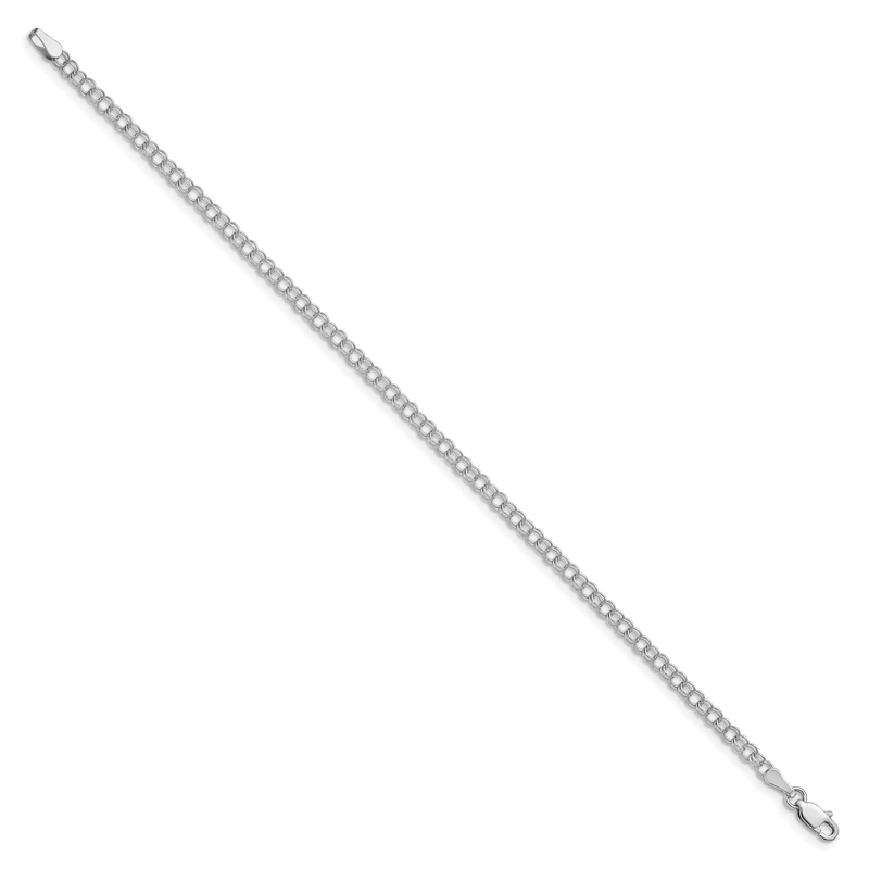 14k White Gold 3mm Solid Double Link 7 inch Charm Bracelet