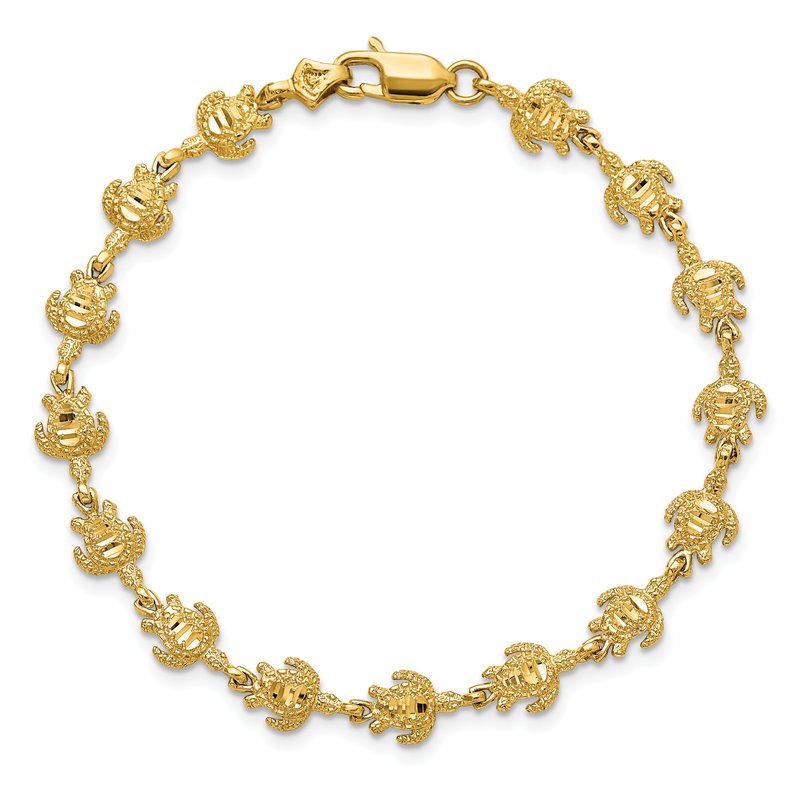 14K Polished and Textured Turtle 7 inch Bracelet