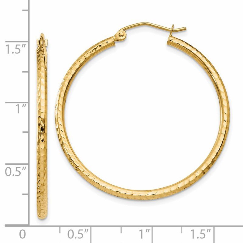 14k 2x35mm Diamond-cut Round Tube Hoop Earrings
