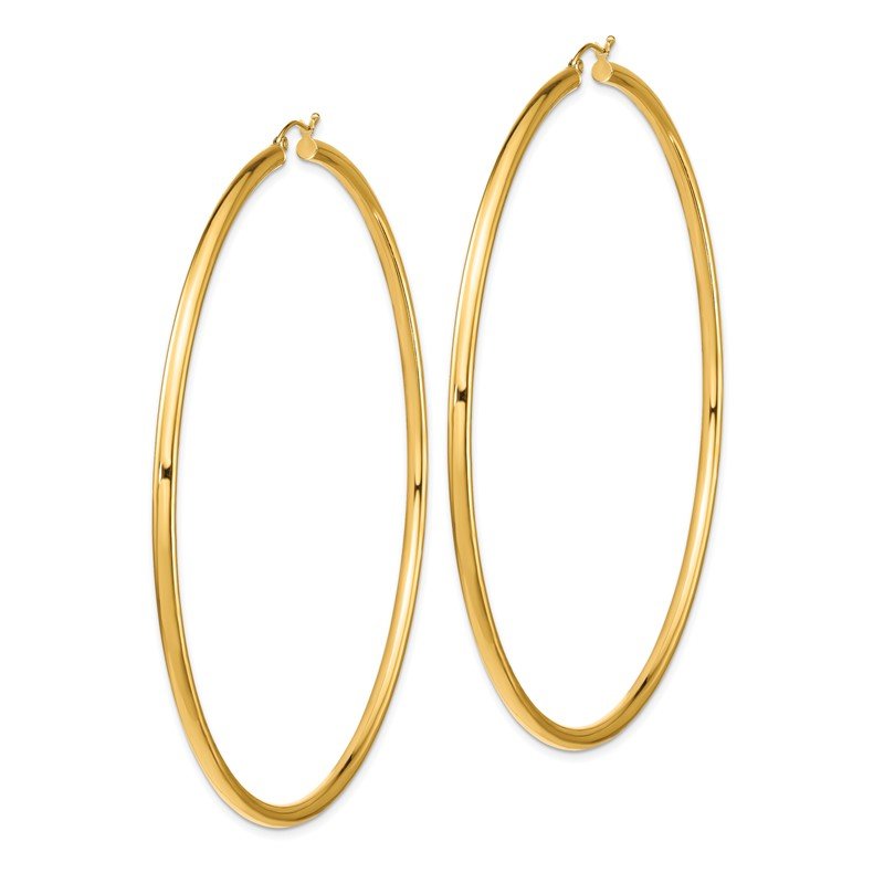 14k 3x90mm Polished Lightweight Round Tube Hoop Earrings