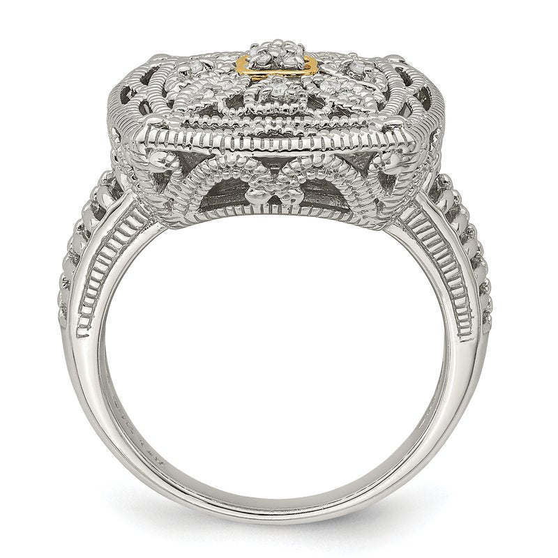 Sterling Silver Rhodium-plated with 14K Accent Diamond Ring