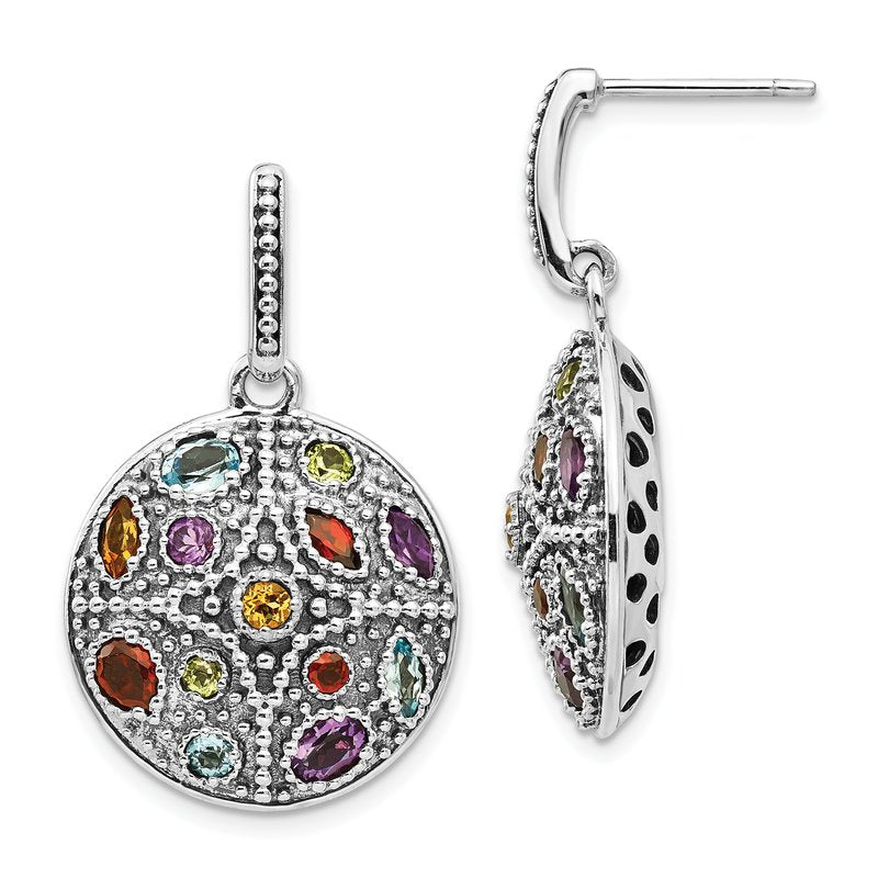 Sterling Silver with 14K Accent Antiqued .55Amethyst/.28Citrine/.65Blue Topaz.37Peridot/.52Garnet Post Dangle Earrings