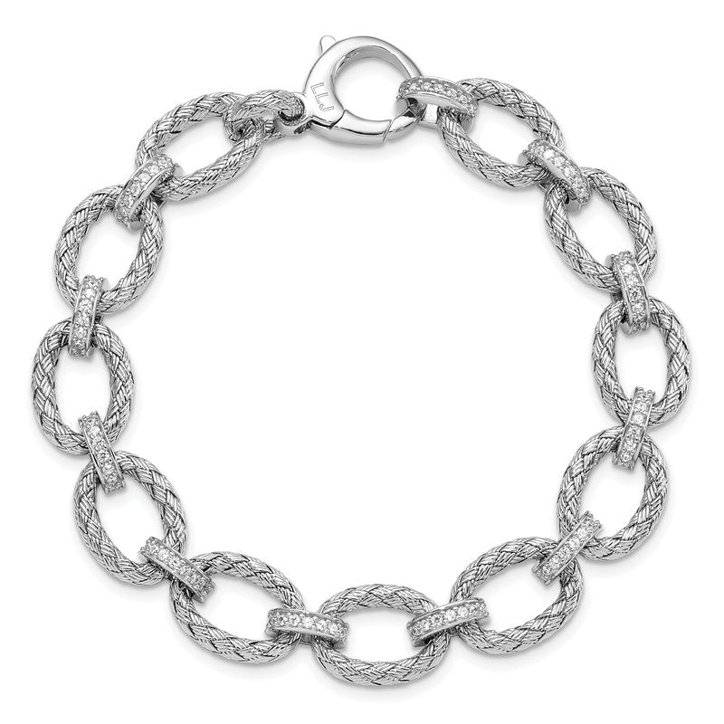 Sterling Silver Rhodium-plated CZ Woven Link Bracelet
