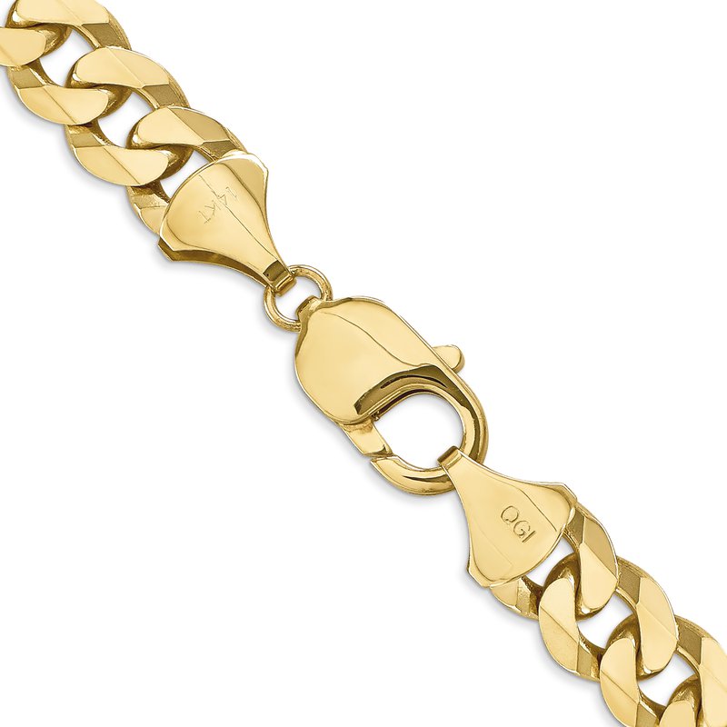14K 26 inch 9.5mm Flat Beveled Curb with Lobster Clasp Chain