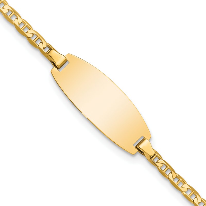 14k Polished Solid Chain/Solid Plate Anchor Link Oval 18.5x8mm Plate 5.5 inch Baby/Child ID Bracelet