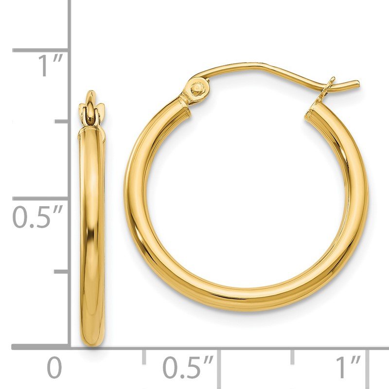 14k 2x20mm Polished Lightweight Tube Hoop Earrings