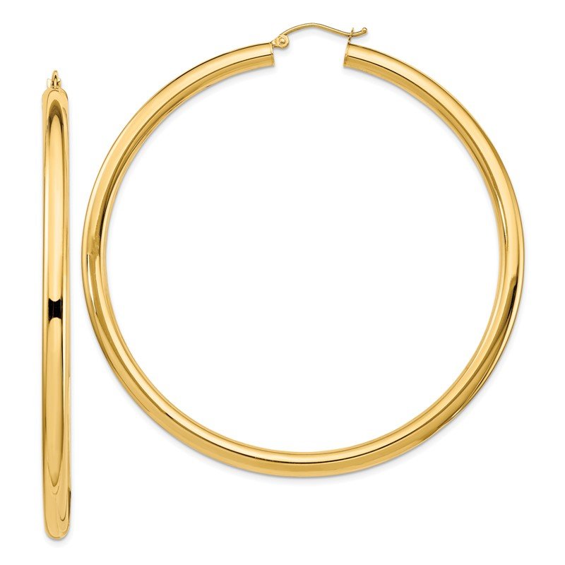 14k 4x70mm Polished Lightweight Round Tube Hoop Earrings