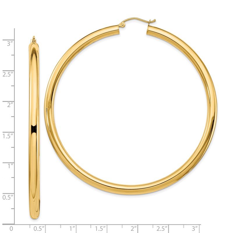 14k 4x70mm Polished Lightweight Round Tube Hoop Earrings