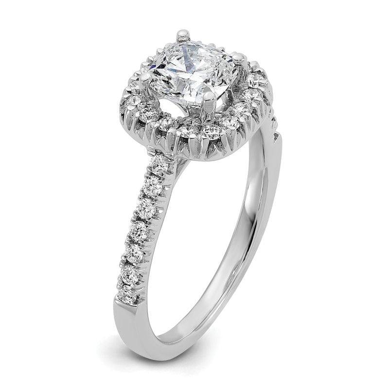 14K White Gold 3/8 carat Lab Grown Diamond VS+ F+ Semi-Mount Cushion Halo Engagement Ring