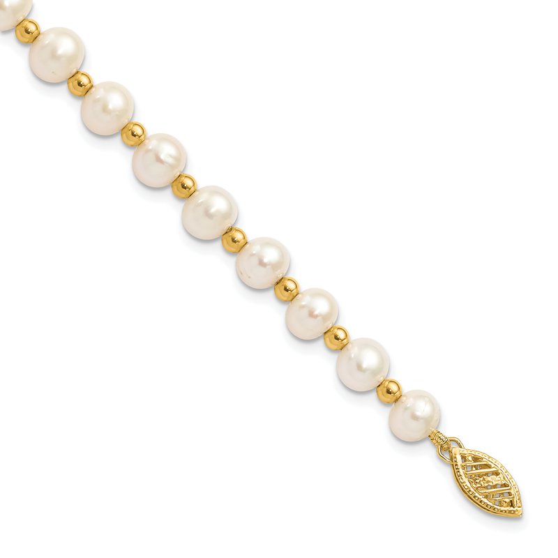 14k 6-7mm White Near-Round Freshwater Cultured Pearl Beaded 18 inch Necklace