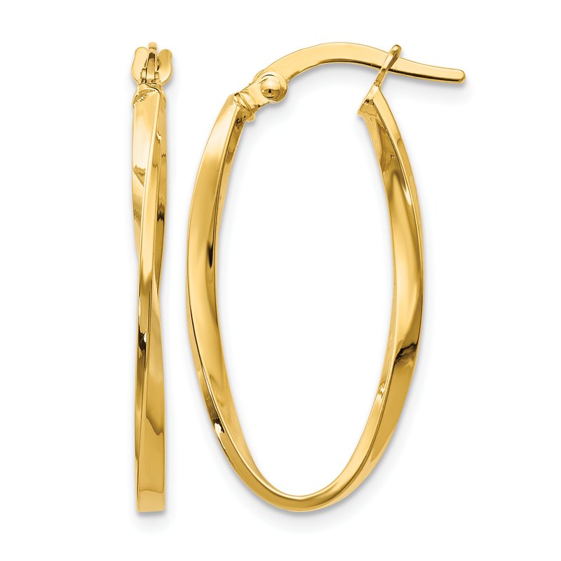 14K Twisted Oval Hoop Earrings
