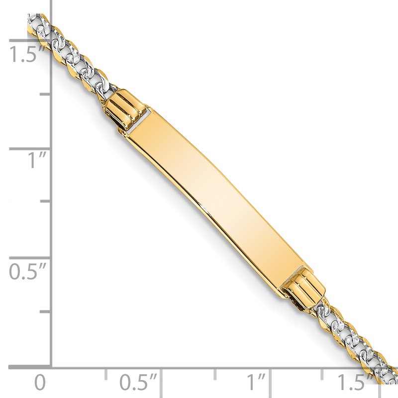 14k Polished with Rhodium Pav� Solid Chain/Solid Plate Curb Link 25.5x5mm Plate 7 inch ID Bracelet