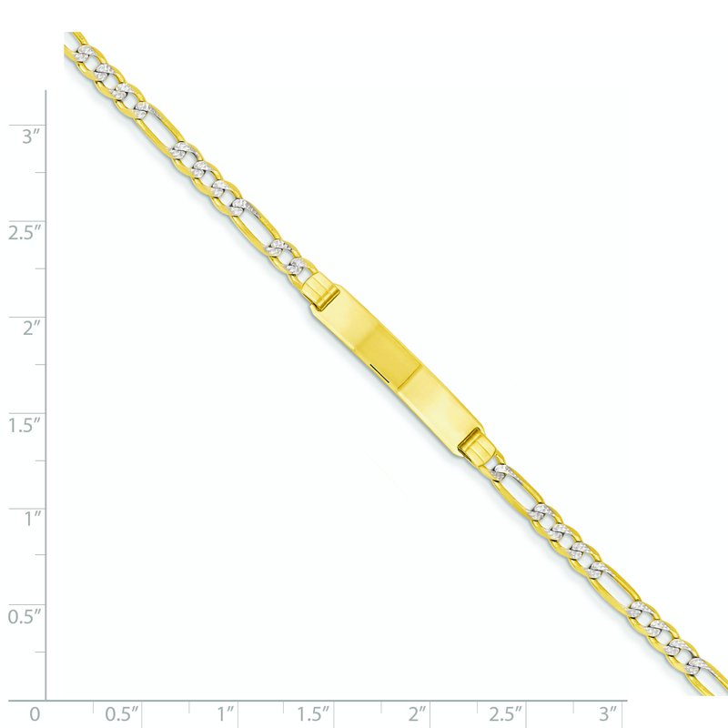 14k Polished with Rhodium Pav� Solid Chain/Solid Plate Figaro Link 25.5x5mm Plate 7 inch ID Bracelet