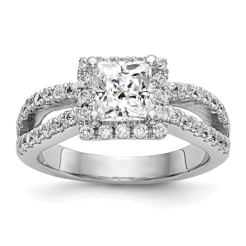 14K White Gold 3/4 carat Lab Grown Diamond VS/SI  D E F  Semi Mount Princess Halo Engagement Ring
