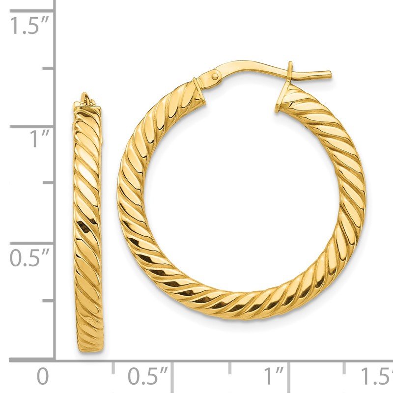 14k Polished &amp; Twisted 3mm Square Tube Hoop Earrings