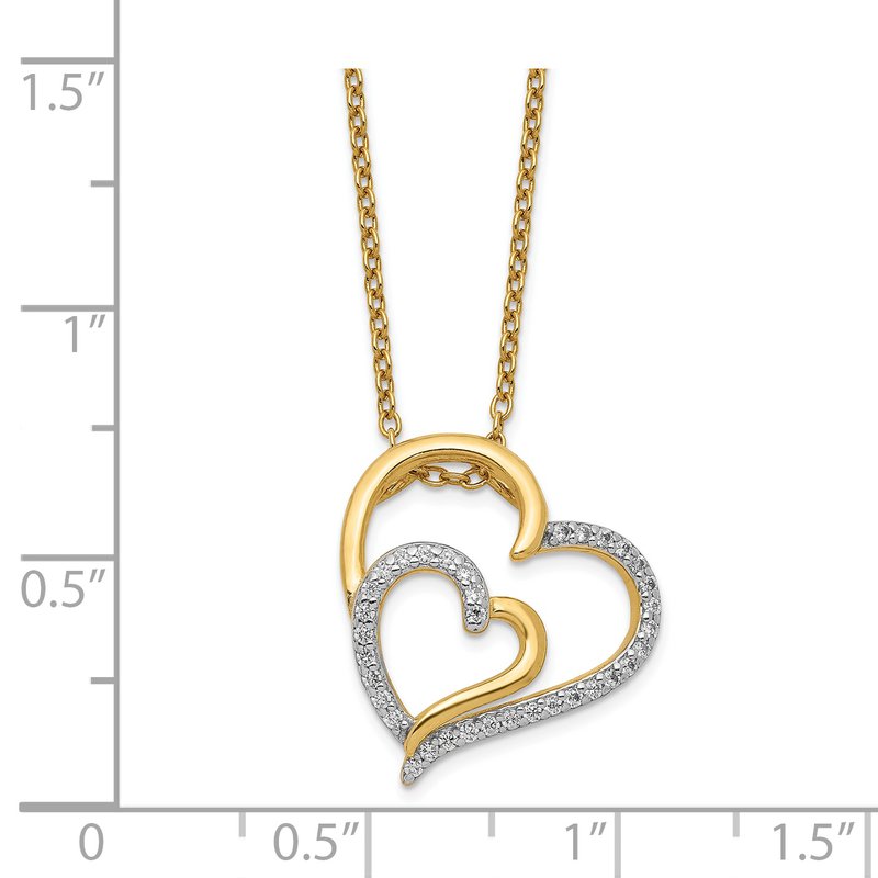 Sterling Silver Gold-plated Brilliant-cut CZ Fancy Double Heart 18 Inch Necklace