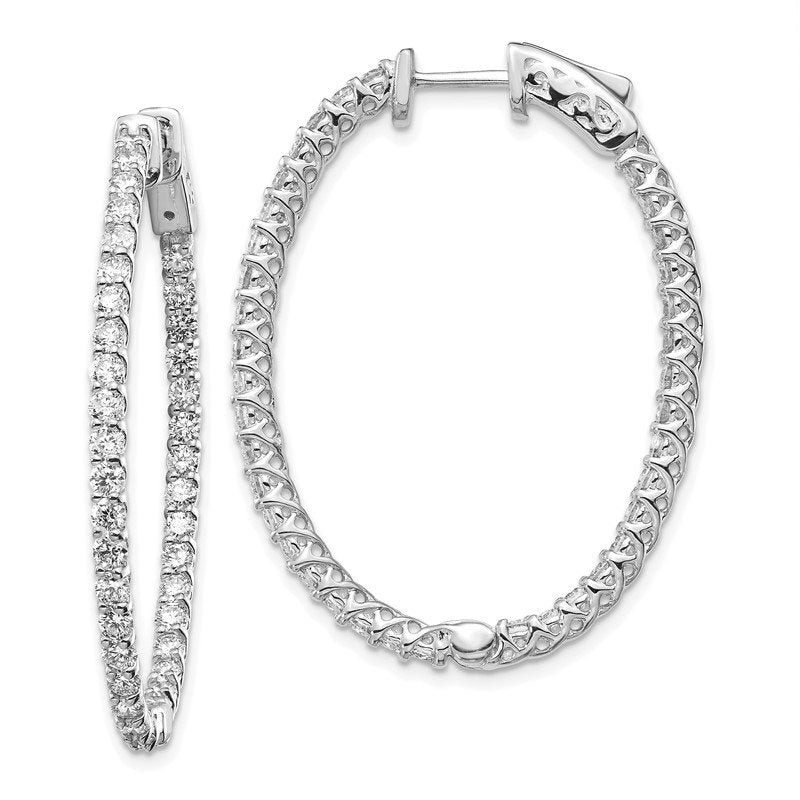 14k White Gold 2.6 carat Diamond Oval In/Out Hoop w/Safety Clasp Earrings