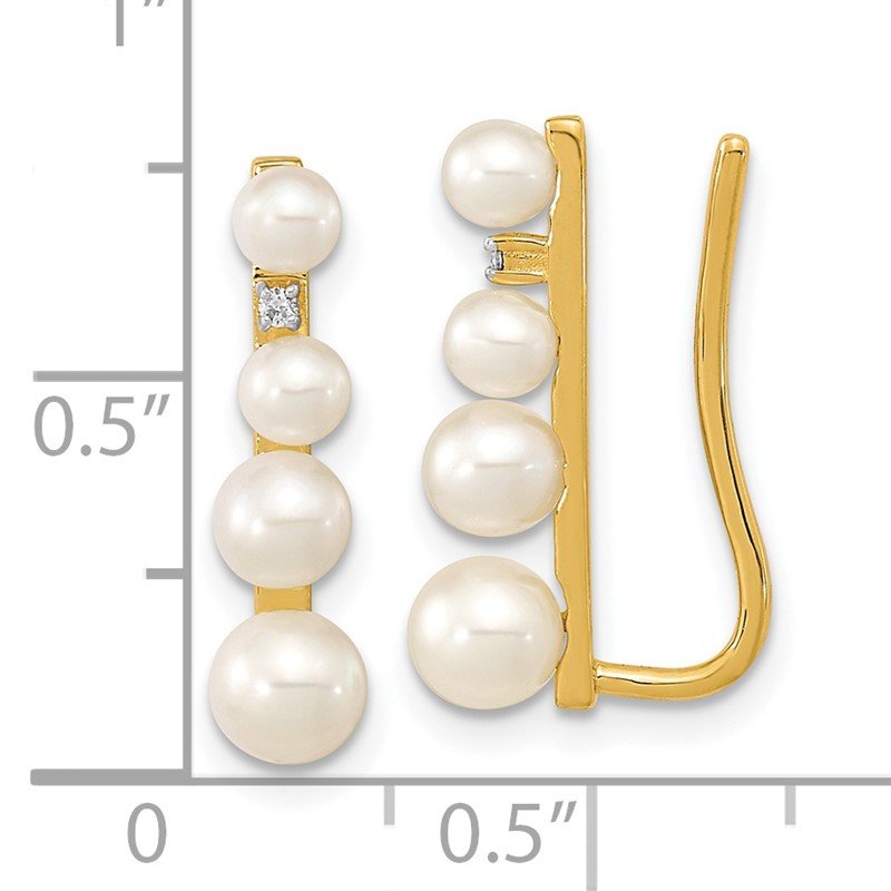 14k 3-5mm Freshwater Cultured Pearl and .016 carat Diamond Ear Climber Earrings