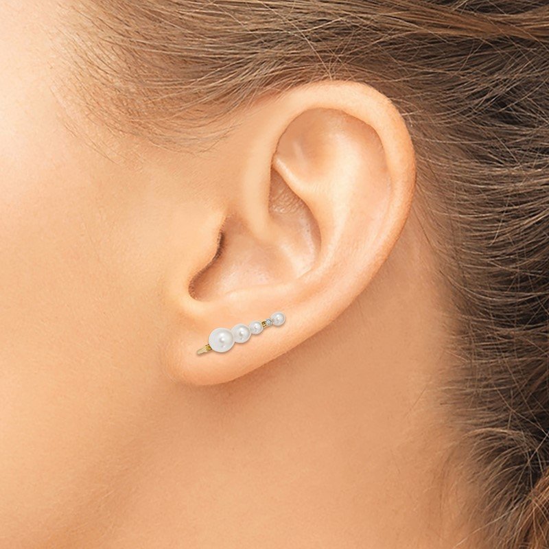 14k 3-5mm Freshwater Cultured Pearl and .016 carat Diamond Ear Climber Earrings