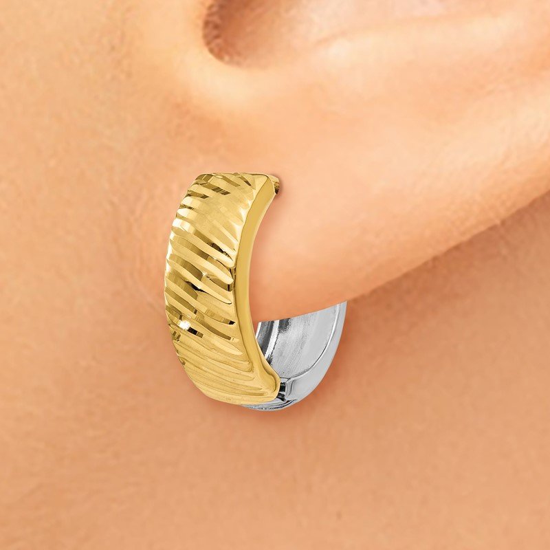 14k Two-tone Textured Hoop Earrings