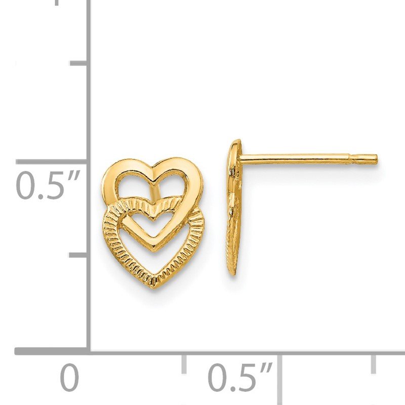14K Yellow Gold Polished Double Heart Post Earrings