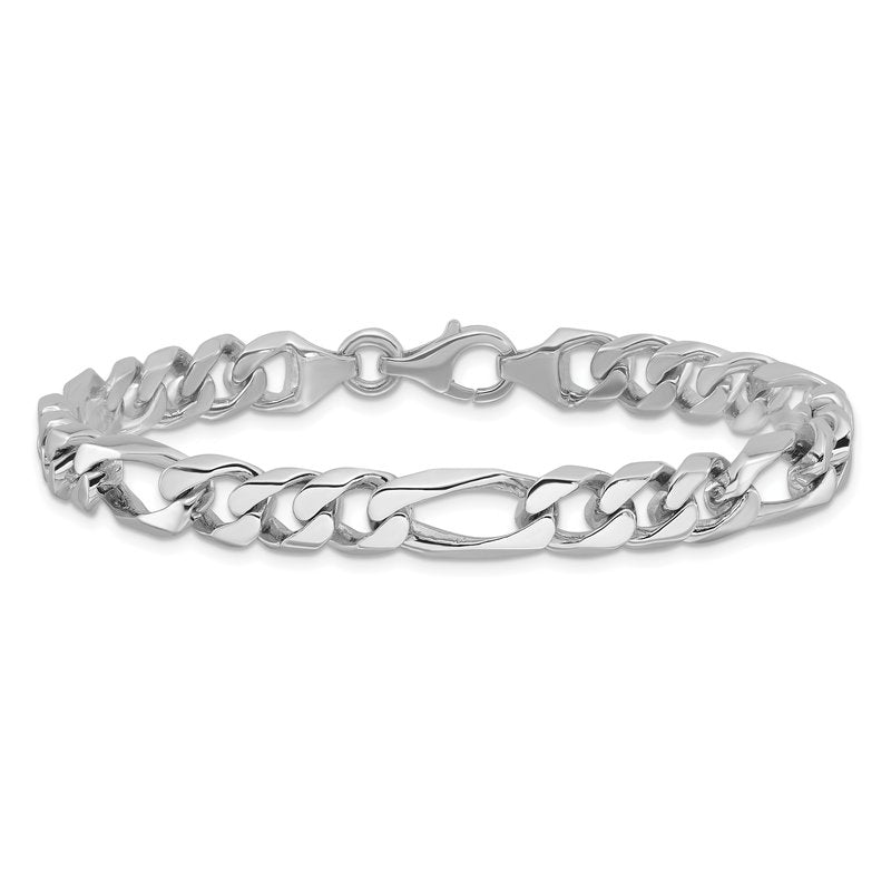 14K White Gold 20 inch 8mm Hand Polished Figaro Link with Fancy Lobster Clasp Chain