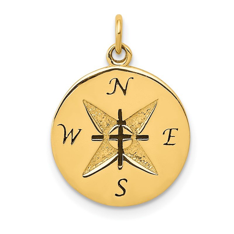 14k Antiqued Compass 18mm Engravable Disc Pendant