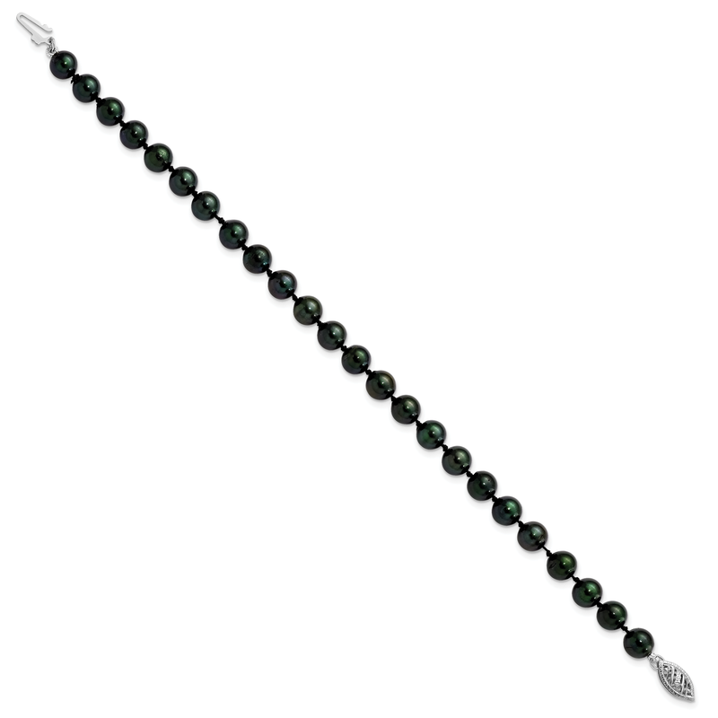 14k White Gold 6-7mm Black Round Akoya Saltwater Cultured Pearl 16 inch Necklace