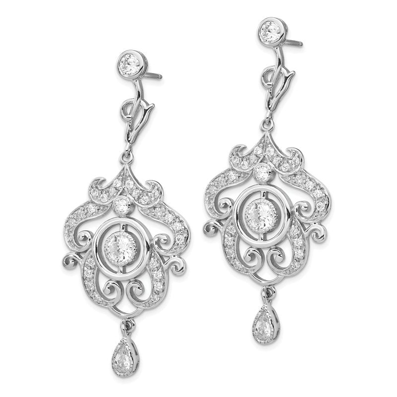 Sterling Silver Rhodium-plated Brilliant-cut Bezel CZ Fancy Chandelier Post Dangle Earrings