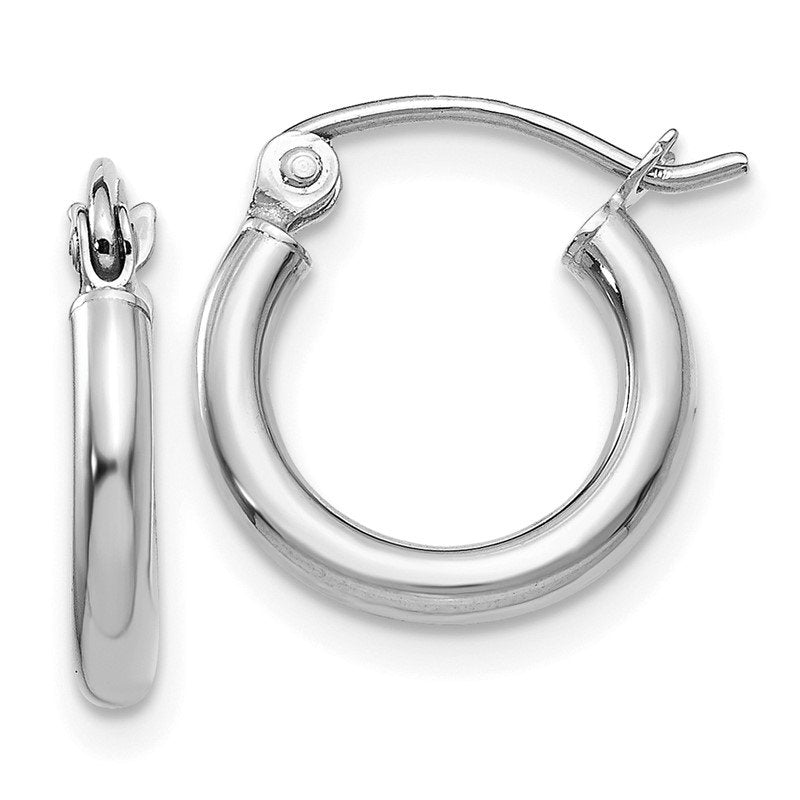 14k White Gold 2x12mm Polished Lightweight Tube Hoop Earrings