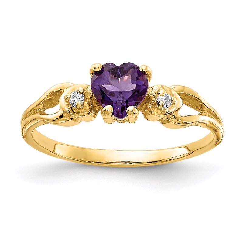 14k 5mm Heart Amethyst AAA Diamond ring