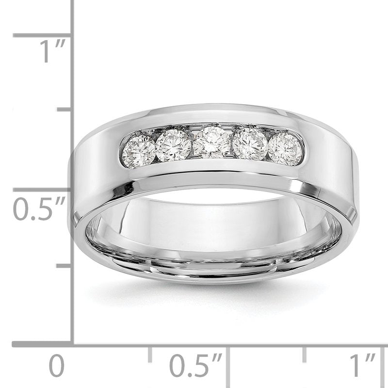 14K White Gold Men's 1/2 carat Lab Grown Diamond VS/SI  D E F  5 Stone Beveled Edge Size 11 Band