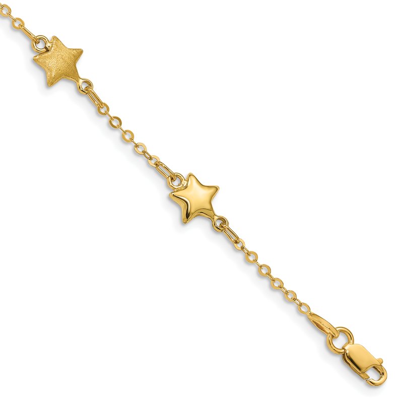 14K Brushed and Polished Puffed Stars 5-Station 7 inch Bracelet