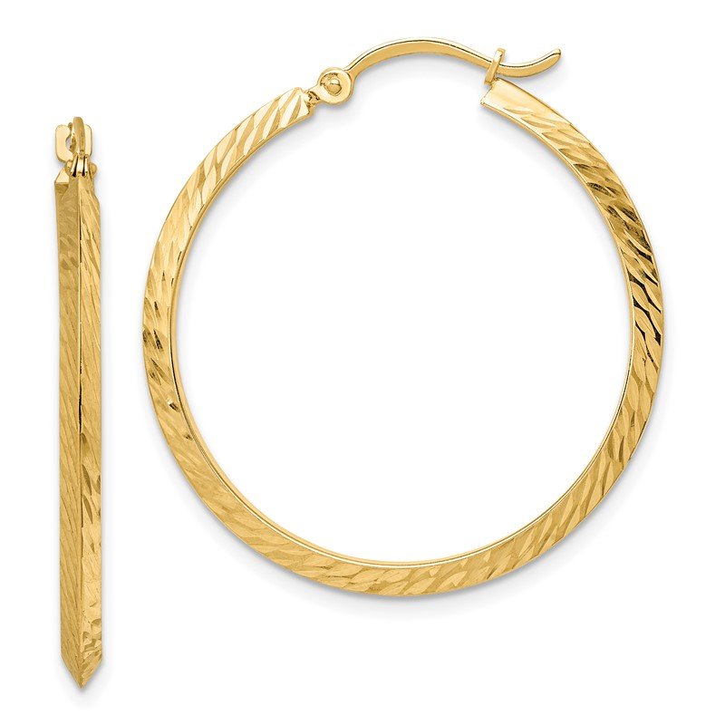 14K Polished Diamond-Cut Hoop Earrings