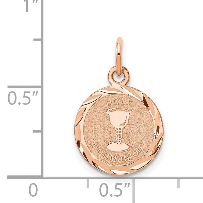 14k Rose Gold Polished and Satin Solid HOLY COMMUNION Diamond-cut Edge Round Disc Charm