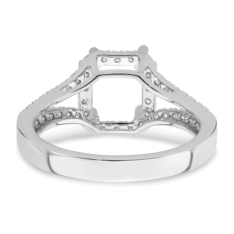 14K White Gold 3/8 carat Lab Grown Diamond VS+ F+ Semi-Mount Emerald Halo Engagement Ring