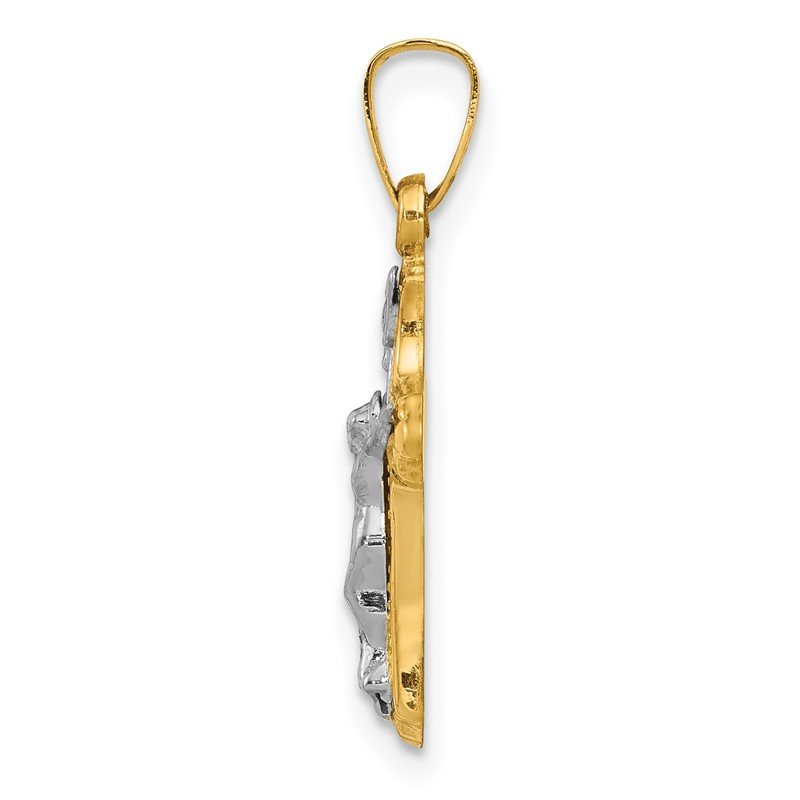 14k Two-tone Polished and Textured INRI Crucifix Pendant