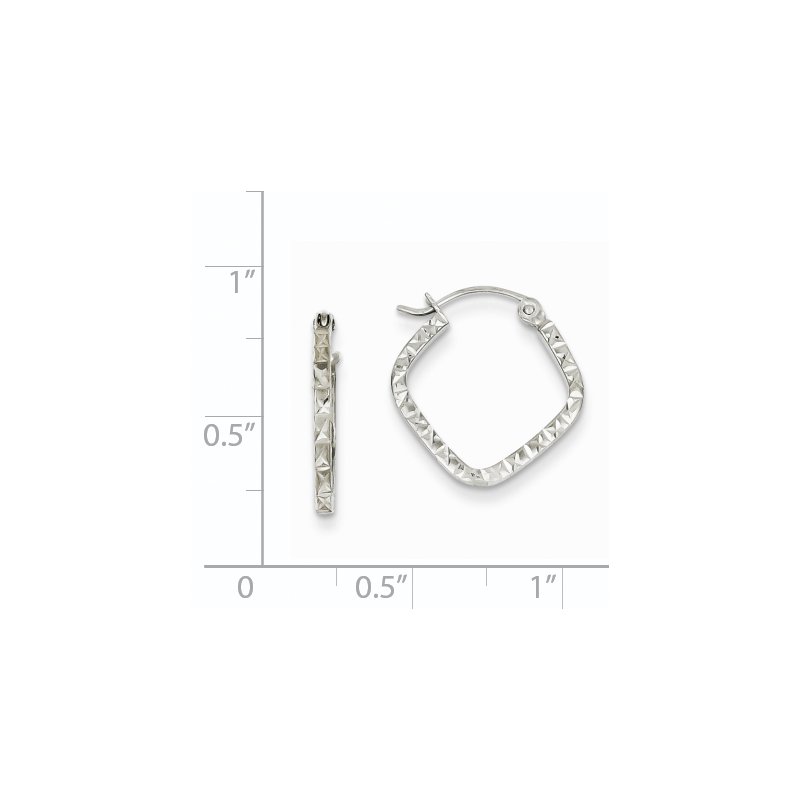 14K White Gold Diamond Cut Squared Hoop Earrings