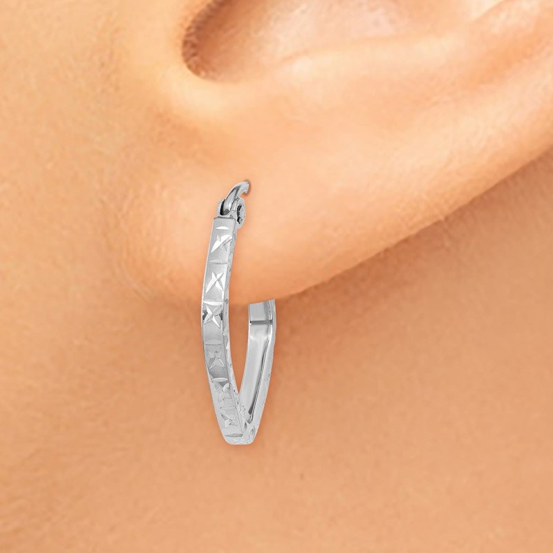 14K White Gold Diamond Cut Squared Hoop Earrings