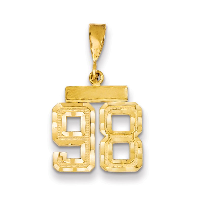 14k Small Brushed Diamond-cut Number 98 Charm