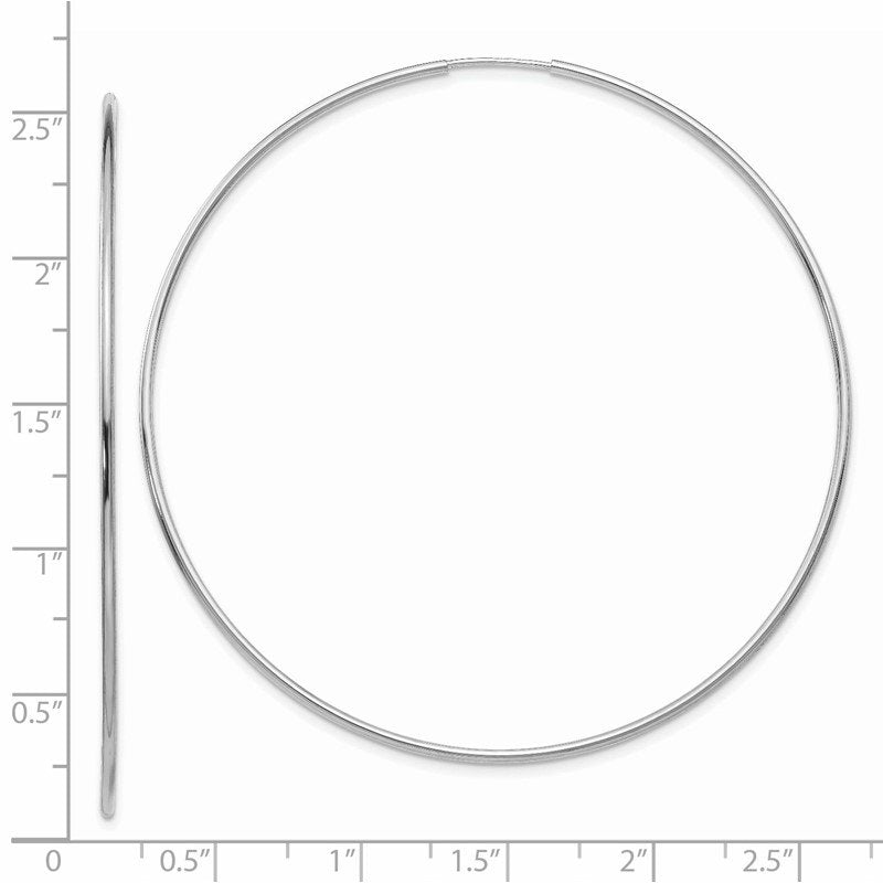 14k White Gold 1.2x63mm Polished Endless Tube Hoop Earrings