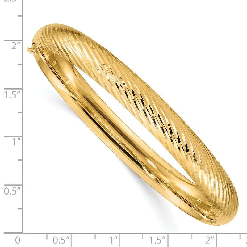 14k 5/16 Polished Textured 8.00mm Hinged Oval Bangle Bracelet