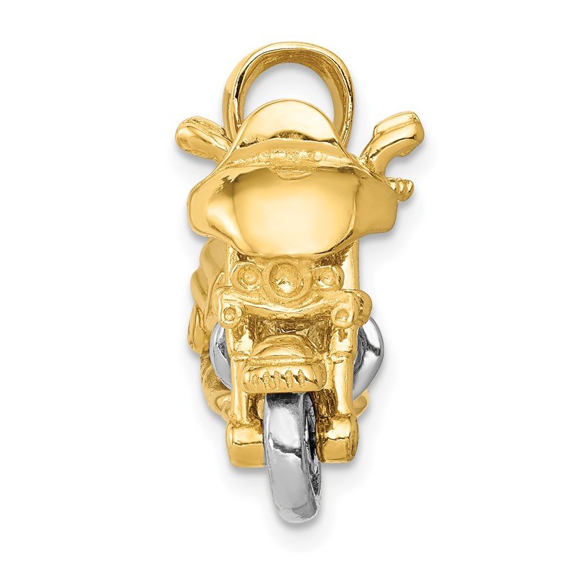 14k Two-tone 3-D Motorcycle with Moveable Wheels Pendant