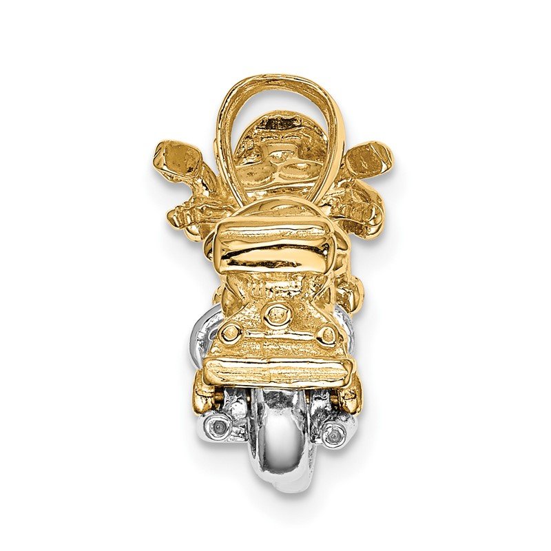 14k Two-tone 3-D Motorcycle with Moveable Wheels Pendant