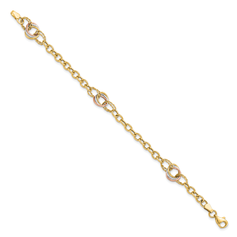 10K Tri-color Polished and Textured Fancy Link Bracelet