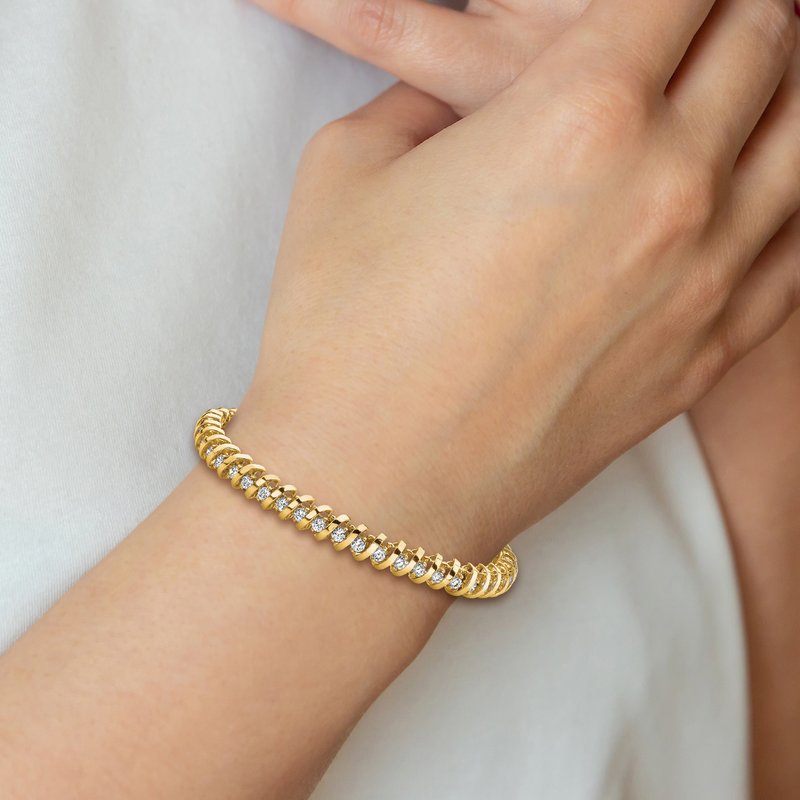 14k Complete 1.95 carat Round AAA Diamond Fancy Spiral 7 inch Tennis Bracelet