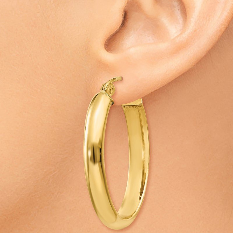 14k Polished 3.5mm Oval Hoop Earrings