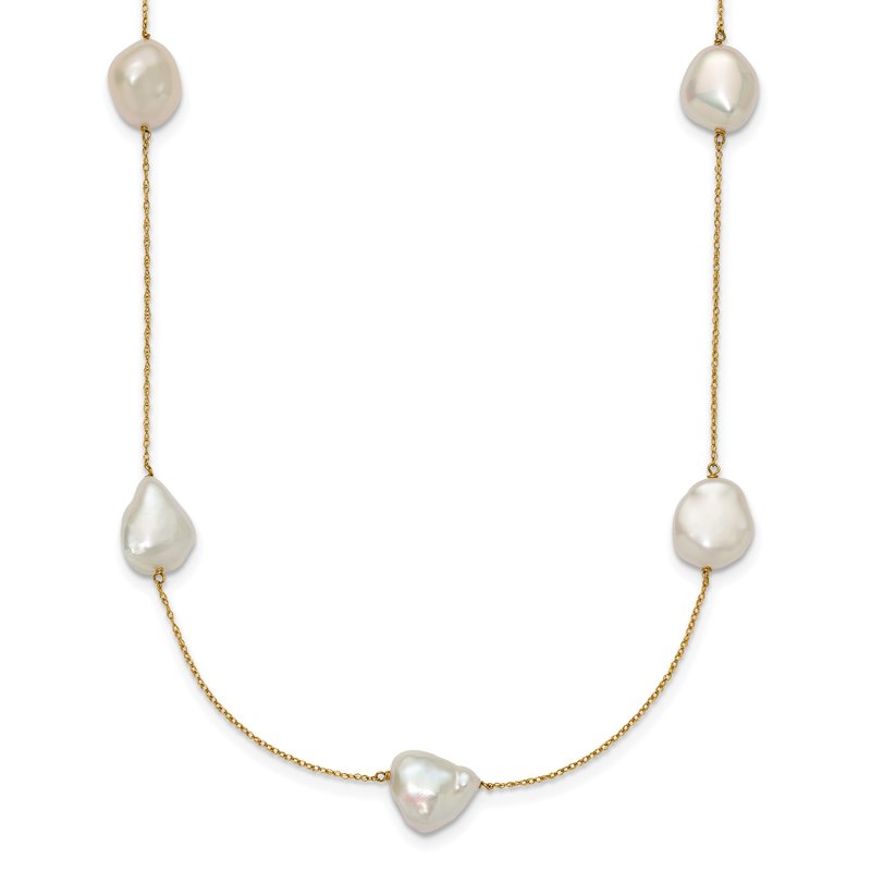 14k 10-11mm White Keshi Freshwater Cultured Pearl 7-Station 20 inch Necklace