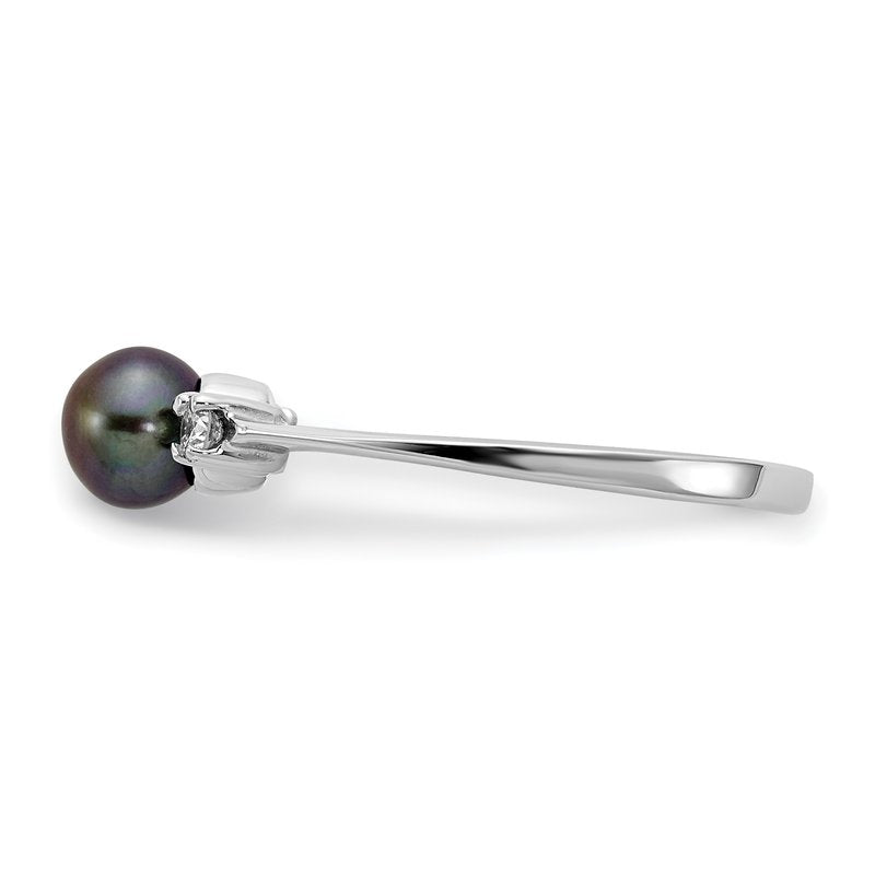 14k White Gold 5mm Black FW Cultured Pearl A Diamond ring